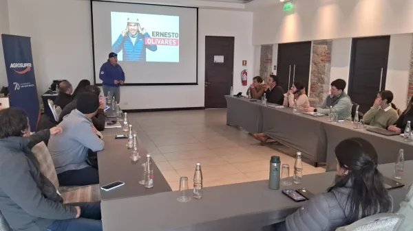 Ernesto Olivares facilitando una charla corporativa en sala.